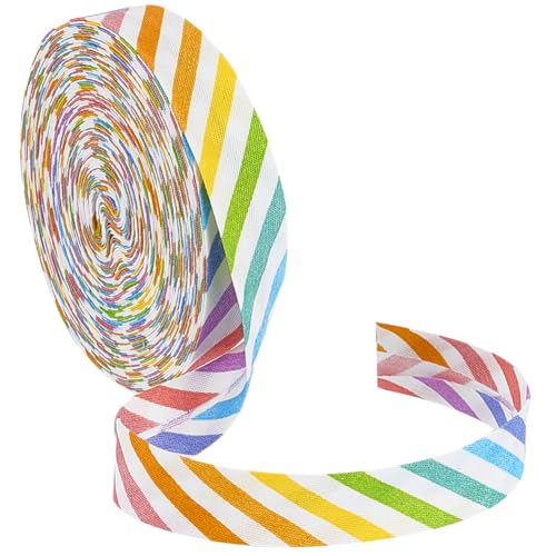 BENECREAT 10m/10.94 Yards Rainbow Stripe Bias Binding, 15mm Wide Polyester Twill Striped Piping Ribbon Christmas Striped Ribbon for DIY Garment Sewing Simming Piping Quilting von BENECREAT