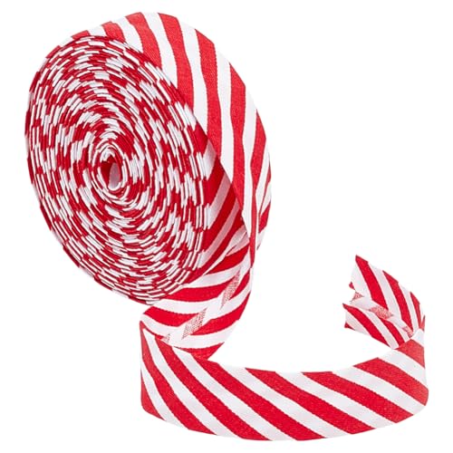 BENECREAT 10m/10.94 Yards Rot Weiß Streifen Bias Binding, 21mm breit Weihnachten gestreiftes Band Polyester Twill gestreiftes Paspelband für DIY Kleidungsstück nähen Säumen Paspelierung Quilten von BENECREAT