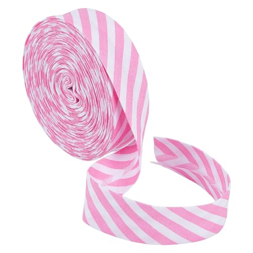 BENECREAT 10m Schrägband Mit Rosa Weißen Streifen, 20mm Breites Gestreiftes Band Aus Polyester Twill Gestreiftes Paspelband Zum Nähen von DIY Kleidungsstücken Säumen Paspelieren Und Quilten von BENECREAT