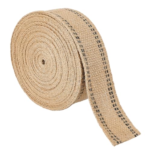 BENECREAT 11 Yards/10m Jute-Gurtbandrolle, Natürliches Jute-Sackleinen-Gurtband Mit Schwarzer Linie, 50 mm Breites Polstergewebe Aus Jute Zum Heimdekoration, Geschenkverpackung, Bräune von BENECREAT