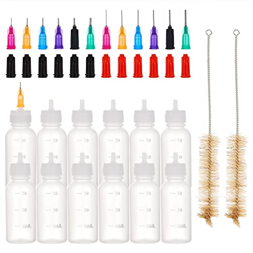 BENECREAT 12 Pack 1 Unze (30 ml) Mehrzweck-DIY-Prazisions-Tip Applikator Flaschen Set, 24 Tipps, 12 Caps - DIY Quilling, Kleber Applikator, Oler Flasche (3 cm x 8 cm) von BENECREAT