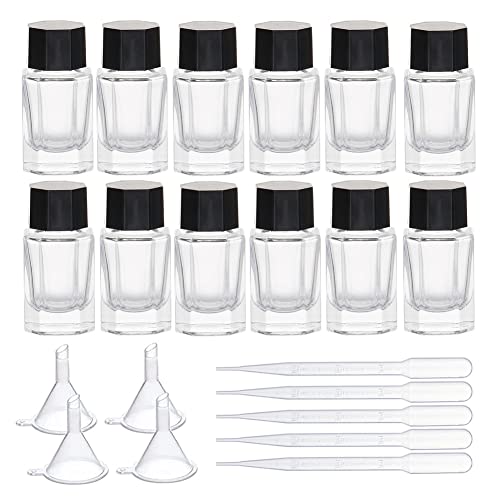 BENECREAT 12 Pack 15 ml Glas Füllfederhalter Tintenflaschen mit Plastikflaschenverschluss, 4PCS Trichter und 6PCS 2ml Tropfer für Stiftkalligraphie von BENECREAT