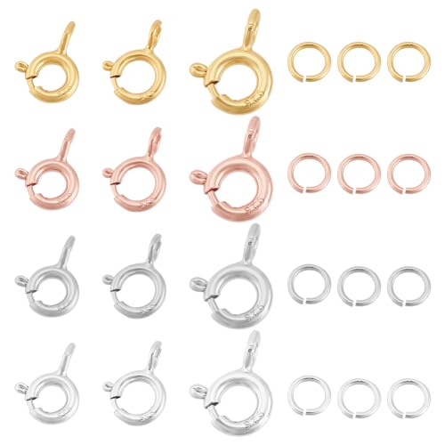 BENECREAT 12 Sets 925 Federringverschlüsse Aus Sterlingsilber, 7.5/8/9 mm Runde Karabinerverschlüsse Mit Offenen Biegeringen Für Die Herstellung von Armbändern, Halsketten Und Schmuck von BENECREAT