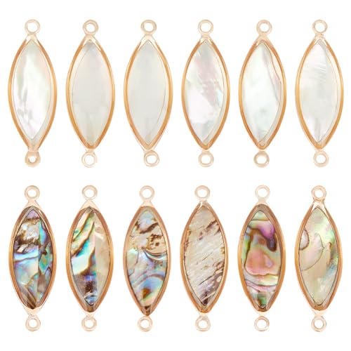 BENECREAT 12 Stück 2 Stile Abalone-Muschel-Charms, Natürliche Paua-Muschel-Verbindungsanhänger, Pferdeauge-Verbindungsteile Mit Messingeinfassung Für Armband-Ohrringe, Diy Schmuck Machen von BENECREAT