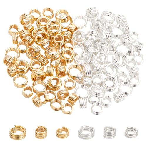 BENECREAT 120 Stück 6 Stile 24K Vergoldete Messing-Spaltringe, 4.5/5/6mm Offener Biegering Aus Gold Und Silber, Biegeringe Aus Metall Mit DREI Schlaufen Für Schmuckherstellung, Basteln von BENECREAT