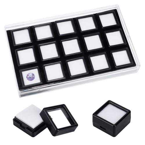 BENECREAT 15 Packung Edelstein-Displaybox, Schwarze Diamond Vitrine Schmuckschatulle Behälter Mit Papier-Organizer-Box Für Edelsteine, Münzen, Raute, Geschenkverpackung, 28x28x16,5mm von BENECREAT