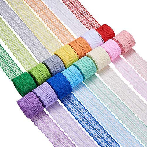 BENECREAT 15 Rollen 150M gemischte Farbe Blumenmuster Stoff Lace Ribbon von der Rolle fur Hochzeitseinladung, Karten, Dekorieren, Nahen, Hair Bow Making, Geschenkverpackung, 45mm breit von BENECREAT