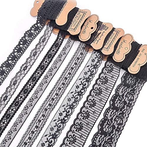 BENECREAT 15 Rollen 34.5m Black Floral Pattern Stoff Lace Ribbon von der Rolle fur Hochzeitseinladung, Karten, Dekorieren, Nahen, Hair Bow Making, Geschenkverpackung, gemischte Große von BENECREAT