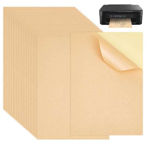 BENECREAT 150 Blatt A5 selbstklebendes Kraftpapier, Brauner Bedruckbarer Aufkleber, Kraft-Vollblattetikett Für Laser-Tintenstrahldrucker-Bastel-DIY-Projekt von BENECREAT