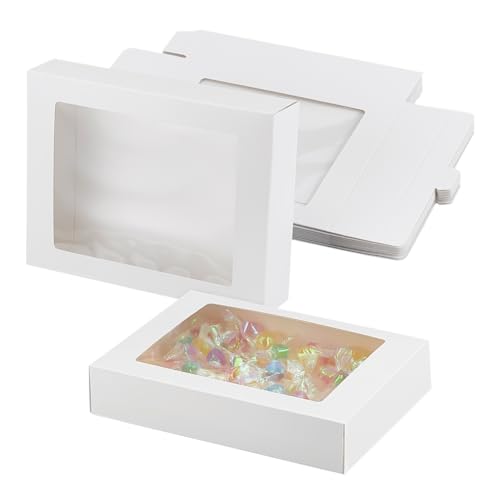 BENECREAT 16 Packungen Kraftpapierbox, 17x13.6x3.5cm Weiße Bonbon-Geschenkschachteln Rechteckige Behandlungsschachteln Mit Klarer Fensterauslage Für Anzeige von Cookies, Donut von BENECREAT