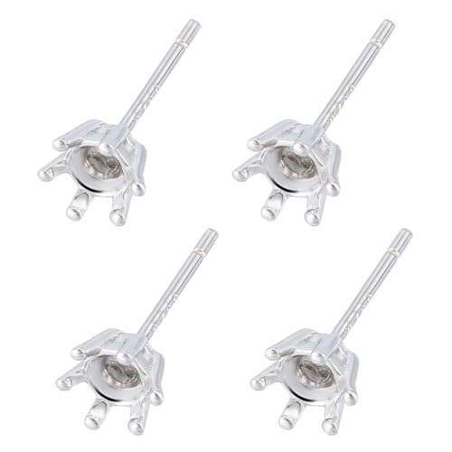 BENECREAT 2 Paar Ohrstecker-Krallen aus 925er Sterlingsilber, 4 mm Ohrstecker mit 4 Zinken, 6 Zinken vorgekerbte Ohrringfassungen für DIY-Ohrring-Schmuckherstellung von BENECREAT