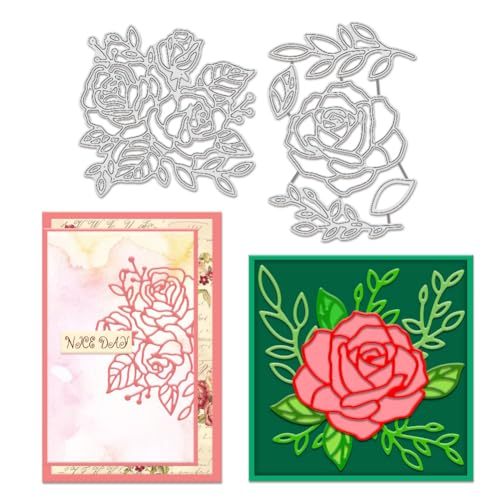 BENECREAT 2 Stück 3D-Rosenblumen-Metallstanzformen, Hochzeits-Blumenblatt-Blätter-Stanzformen, Gestapelte Rosen-Schablonen Vorlage Für Dekorative Prägung, DIY, Scrapbooking, Album von BENECREAT