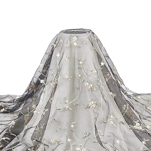 BENECREAT 2 Yard Blumen-Organza-Spitzenstoff, 130cm Polyester Bestickte Netzspitze Hochzeitskleidungszubehör Für Schleier, Kleid, DIY Crafts Vorhang Home Vintage Dekor von BENECREAT