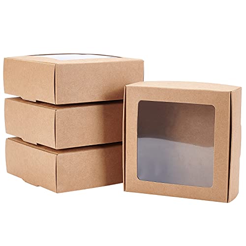 BENECREAT 20 Packung 9.5x9.5x3cm Quadratische Braune Kraftpapierboxen Mit Klaren Fenstern für Schmuck Speicher Display, Hochzeit, Valentinstag von BENECREAT