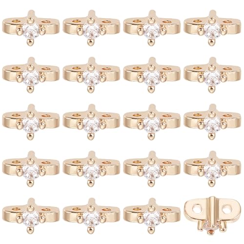 BENECREAT 20Pcs 14K Gold vergoldet Spacer Perlen, klare kubischer Zirkonia 2 Löcher Link, Messing Connector Charm Messing Charms Anhänger für Armband Halskette Schmuck machen von BENECREAT