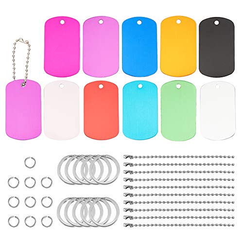 BENECREAT 20Pcs Schildform farbige Aluminium Stempelrohlinge 5x3cm Pet ID Tags mit Aufbewahrungsbox, 30Pcs Biegeringe, 10Pcs Kugelketten, 10Pcs Schlüsselringe zum Gravieren von Kunsthandwerk von BENECREAT