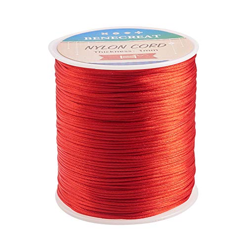 BENECREAT 220 Yards 1mm Satin Nylon Trim Cord Nylon Rattail Satin Cord für geflochtene Perlen Schmuckherstellung, Rot von BENECREAT