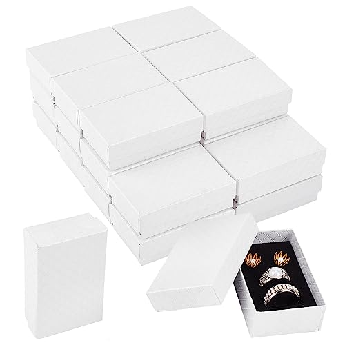 BENECREAT 24 Packung Schmuckschatullen Aus Pappe Mit Rautenmuster, 8x5x3cm Weiße Ohrringe Halskette Geschenkboxen Aus Kraftpapier Mit Samtschwamm Für Jubiläen, Hochzeiten, Geburtstage von BENECREAT