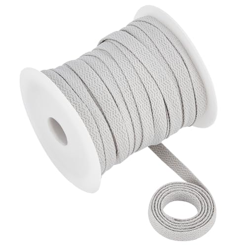 BENECREAT 27.34 Yards/25m Flaches Kordelzugseil Ersatz, 8mm Breit Hellgrau Weiches Kordelzugseil mit 1pc Plastikspule für Mäntel, Hosen, Shorts von BENECREAT