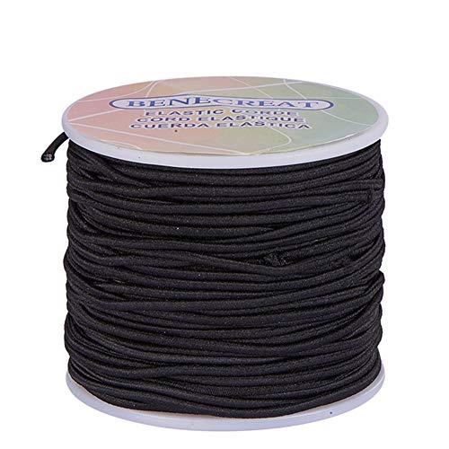 BENECREAT 2mm 50m elastische Schnur, Schmuckherstellung Perlenschnur, Stretchfaden Draht Stoff Crafting String Seil Bungee Cord für DIY Handwerk Armbänder Halsketten, Schwarz von BENECREAT