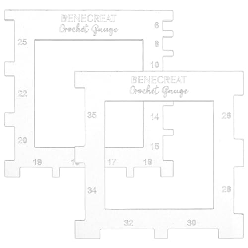 BENECREAT 2pcs Acryl Stricken Gauge Rulers, 99x99mm Häkelnadel und Garn wickeln pro Zoll Führer Stricken Werkzeug für Spinner Garn Messung Häkeln Zubehör, 4,8mm dick von BENECREAT