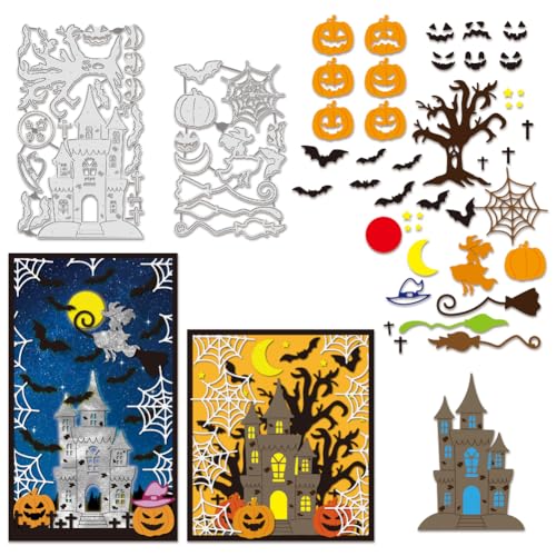 BENECREAT 2pcs Halloween Stanzformen, Fledermäuse Spinnweben Spinnen Kürbis Schablonen Dekorative Prägung Schablonen für Scrapbooking, Fotoalbum, Grußkarte Machen, Papierprägung von BENECREAT