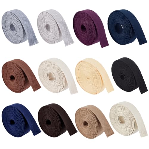 BENECREAT 36 m schweres Polycotton-Gurtband in 12 Farben, 25 mm gemischte Gurtbänder für Taschengriffe, Gurtband für Einkaufstaschen, Stoffgürtel, Herstellung von Outdoor-Zubehör (dunkle Farbe) von BENECREAT