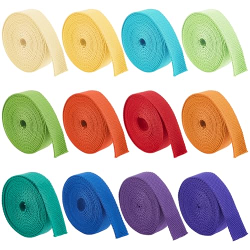 BENECREAT 36 m schweres Polycotton-Gurtband in 12 Farben, 25 mm gemischte Gurtbänder für Taschengriffe, Gurtband für Einkaufstaschen, Stoffgürtel, Herstellung von Outdoor-Zubehör (helle Farbe) von BENECREAT