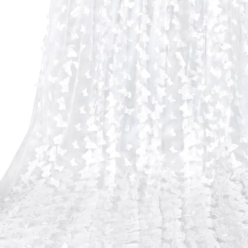 BENECREAT 3D Vivid Butterfly Lace Fabric 68.5 Inch Butterfly Mesh Lace Fabric White Embroidery Fabric for DIY Wedding Dress Costume Accessories Veil Home Decor von BENECREAT