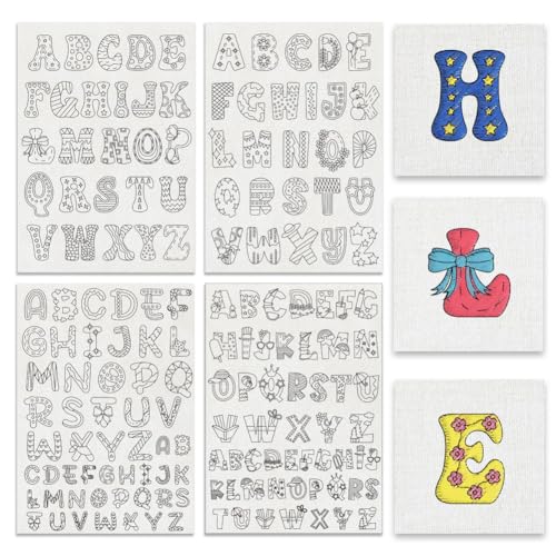 BENECREAT 4 Bögen 156 Stück lustige Alphabet-Stabilisatoren, wasserlösliche Stickmuster für Schnitzereien, Hemden, Mäntel, Taschen, Handtücher, 6 Stile, A-Z Buchstaben, zum Abreißen, wasserlöslich, von BENECREAT