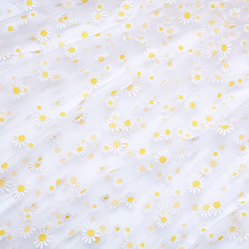 BENECREAT 4 Yard Daisy Flower Print Stoff, weißes Tüll-Spitzenband für Hochzeitskleid, Rock, DIY, Nähen, Dekorationen, Bastelbedarf von BENECREAT