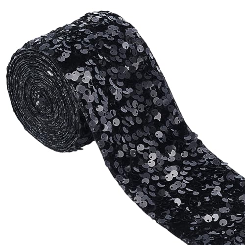 BENECREAT 4 Yards schwarze Pailletten-Samt-Bordüre, 7,6 cm breites Polyester-Paillettenband zum Nähen, für Bastelarbeiten, Kleidung, Kleid, Nähen, Verzierung BENECREAT 4 Yards schwarze Pailletten-Samt-Bordüre, 7,6 cm breites Polyester-Paillettenband zum Nähen, für Bastelarbeiten, Kleidung, Kleid, Nähen, Verzierung von BENECREAT