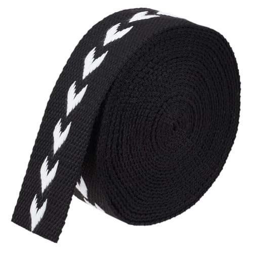 BENECREAT 4.57M Polycotton-Gurtband, Schwarzes Jacquard-Gurtband, 38 mm Breites Flaches Gurtband Mit Pfeilmuster Für Gurttaschengriffe, Tragetaschen-Gurtband, Gewebeband von BENECREAT