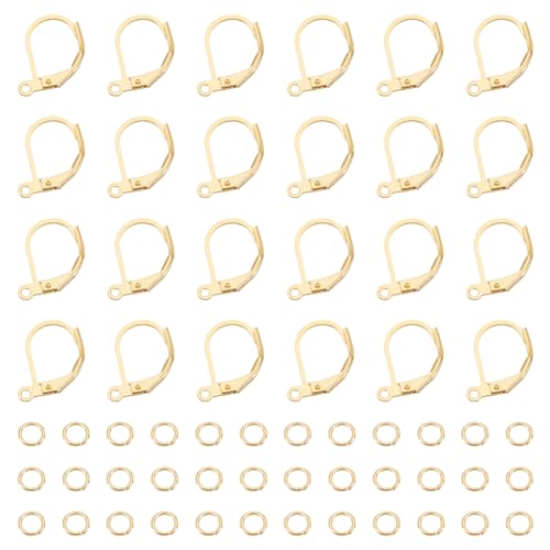 BENECREAT 40 Stück 18K vergoldete Ohrhaken, Messing-Französische Bügelohrring-Befunde Minimalistisch mit 40 Stück Springringe für Ohrring-Schmuck zum Selbstgestalten, 16x10x2mm von BENECREAT