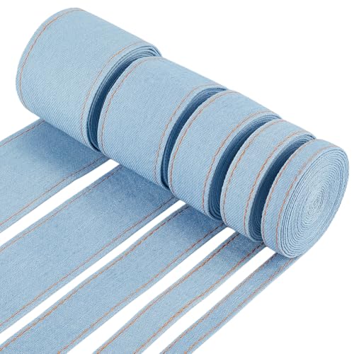 BENECREAT 5 Rollen 5 Stile Blaues Jeansband, 10m Synthetisches Baumwoll-Jeansband Bastelstreifen für DIY-Bastelarbeiten, Haarspangenzubehör und Nähdekoration von BENECREAT