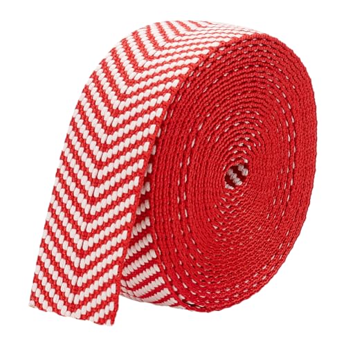 BENECREAT 5 Yards/4.6 m Rotes Baumwollgewebe, 38 mm Breites Jacquard-Gurtband, Flaches Gurtband Mit Streifenmuster Für Taschengriffe, Tragetaschen-Gurtband, Gewebeband von BENECREAT