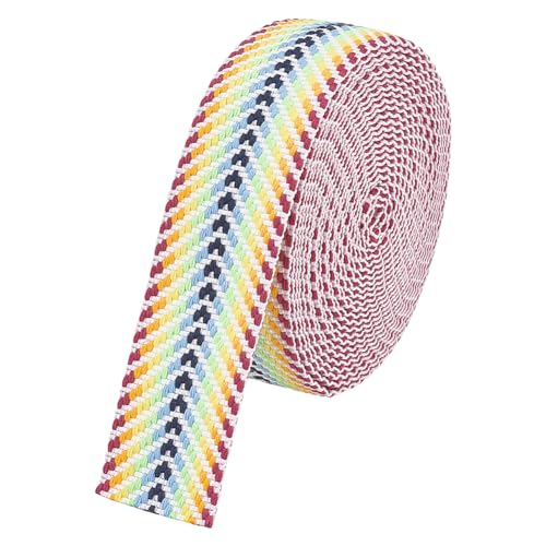 BENECREAT 5 Yards/4.6M Baumwollgewebe, 38 mm Breite Regenbogen-Polycotton-Jacquardbänder, Flaches Jacquard-Gurtband Mit Pfeilmuster Für Taschengriffe Aus Gurtband, Tragetaschen-Gurtband von BENECREAT