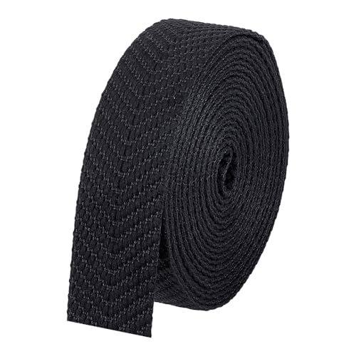 BENECREAT 5 m/5,47 Yards Polycotton-Gurtband, 38 mm breites schwarzes Jacquard-Gurtband mit V-Muster für Taschengriffe, Tragetaschen, Stoffband von BENECREAT