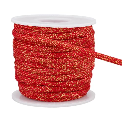 BENECREAT 5 mm Polyester-Seil, 9,1 m, rote Polyester-Kordel mit Golddraht, Metallic-Kordel, Strickzubehör für Schmuck, Kostüm-Dekoration von BENECREAT