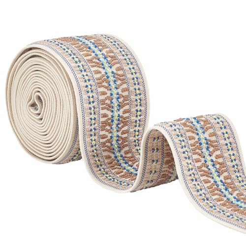 BENECREAT 2.28m Jacquard-Gummiband, 50mm Elastisches Besticktes Webband Boho-Stoff-Nähband Für DIY-Bastelzubehör, Verschönerungsdekorationen, Beige von BENECREAT