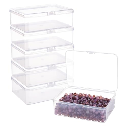 BENECREAT 6 Pack Rechteck Kunststoff Perlen Aufbewahrungsbehälter Box 14.4x10.8x4.75cm Durchsichtige Kunststoffbox Box mit hochklappbaren Deckeln für Pillen, Kräuter, kleine Perlen von BENECREAT