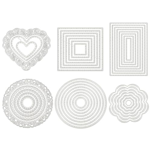 BENECREAT 6 Sets Stanzformen Cut Metall Scrapbooking Schablonen Nesting Sterben fur DIY-Pragung Fotoalbum Dekorative DIY Papierkarten Machen - Runde, Quadrat, Rechteck, Herz, Blume von BENECREAT