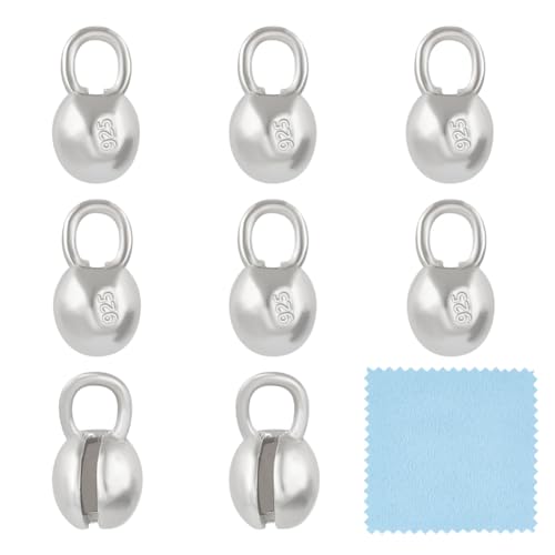 BENECREAT 8 Stück 925 Sterling Silber Quetsch-Abdeckperlen, 8 x 4,5 mm, runde Perlenspitzen, Kalottenenden, Klappknotenabdeckung für Schmuckherstellung, DIY, Bastelarbeiten, Loch: 2 mm von BENECREAT