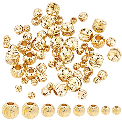 BENECREAT 80pcs 18 Karat Gold Wellpappe Round Spacer Vergoldete Messingperlen mit 4 gemischten Größen (1-2 mm Loch) für Halsketten, Armbänder und Schmuckherstellung von BENECREAT