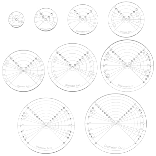 BENECREAT 9 Größen Acryl Runder Mittelpunktsfinder-Kompass, 2–10cm Durchmesser Mittelpunktsfinder-Werkzeuge Quiltstich-Lineale für Holzarbeiten, Quilten und Sticken von BENECREAT