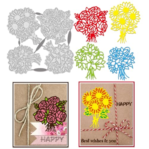 BENECREAT Blumenstrauß Stanzformen, Rosen Sonnenblumen Lilien Blumen Kohlenstoffstahl Prägewerkzeug stanzt Metallschablonen für DIY Scrapbooking, Grußkarte, dekorative Prägung von BENECREAT