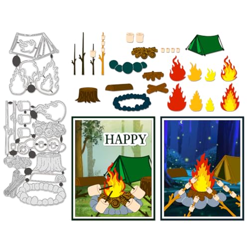 BENECREAT Campingausrüstung Stanzformen für Kartenherstellung, Zelte Feuer Grill Kohlenstoffstahl-Vorlage, Metallpräge-Stanzformen für Papier, DIY, Scrapbooking, Album, Basteln, Heimdekoration von BENECREAT