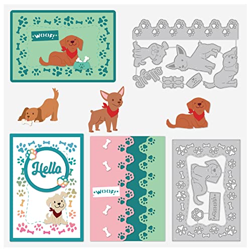 BENECREAT Dog Patten Metallrahmen Stanzformen, Hundefußabdrücke Knochen Karbonstahl Prägeschablone für DIY Kartenherstellung Scrapbooking Papier Handwerk Fotoalbum von BENECREAT