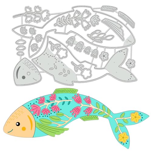 BENECREAT Fisch-Stanzformen, Prägeschablonen Mit Fisch Und Blumenmotiv Stanzset Für Karten, Scrapbooking Und DIY-Bastelalben, Papierkarten-Dekor, 0.8 mm Dick von BENECREAT