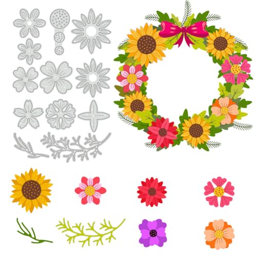 BENECREAT Girlanden-Stanzformen-Set, Sonnenblumen-Girlande Kohlenstoffstahl Schablone Vorlage Frühlingsschablone Für DIY, Scrapbooking, Prägung, Papierdekoration, 9.4x14.7 cm von BENECREAT